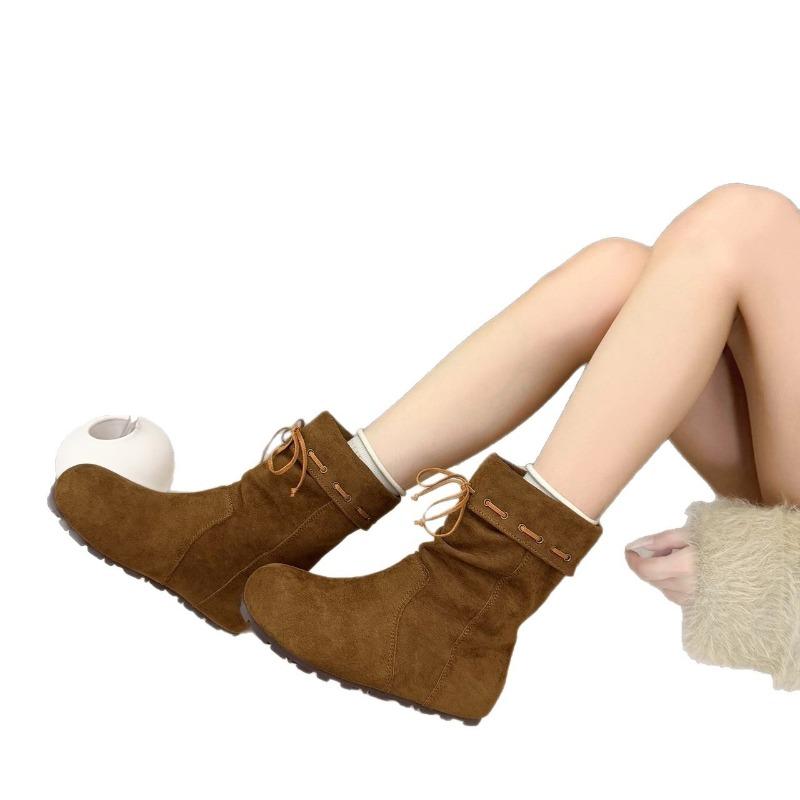 Retro Niche Frosted Leather Small Short Boots Women's New Autumn and Winter Flat-bottomed Sleeve Martin Boots and Ankle Boots Short