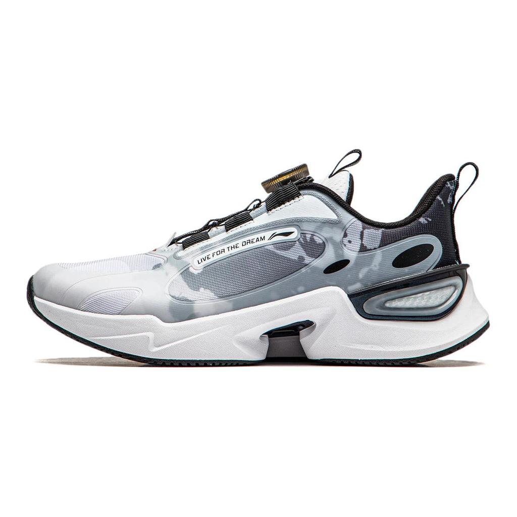 Li Ning Kids Qiang Yue Comfortable Versatile Shock Absorbing Durable Low Top Running Shoes Kids Running Shoes Black White YKCU026-5