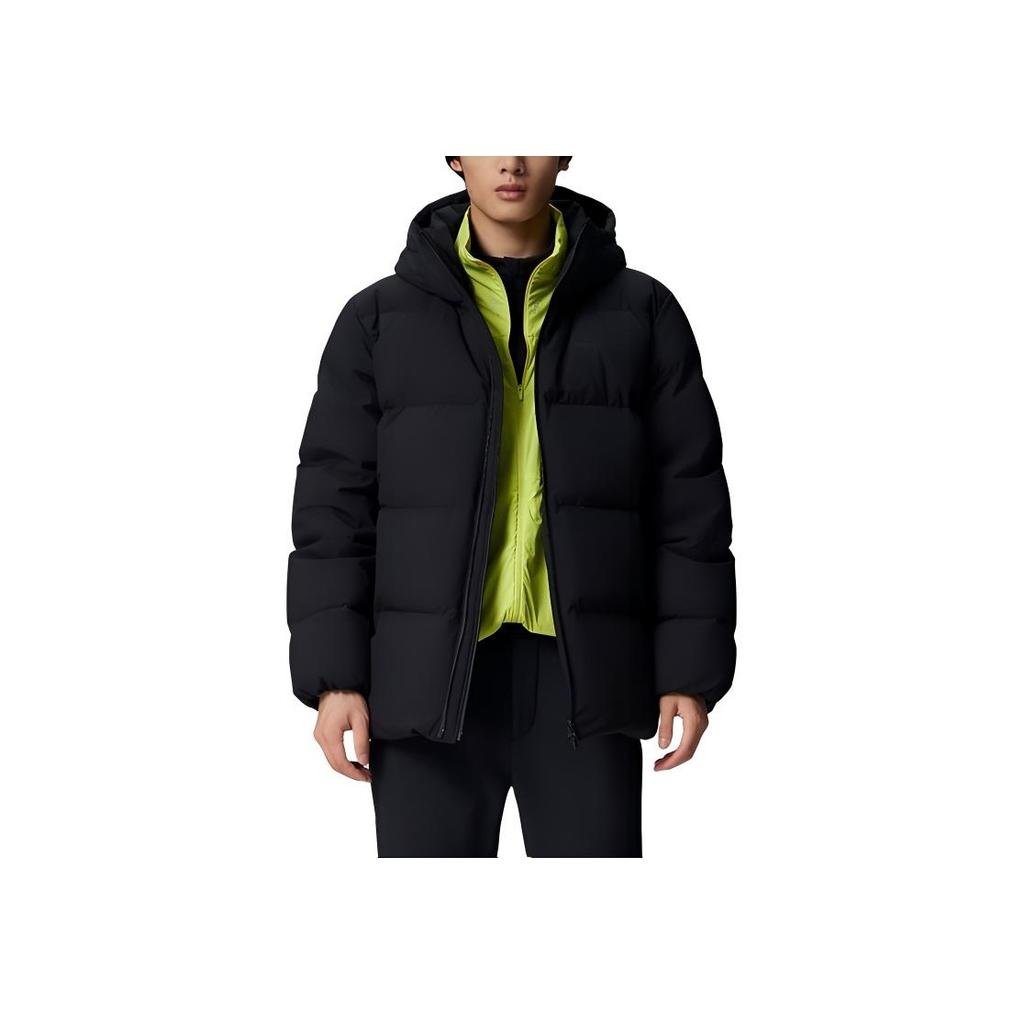 SAUCONY Solid Color Simple Logo Print Hooded Mid-Length Puffer Jacket Men Outerwear Black SC2240144C-BK01