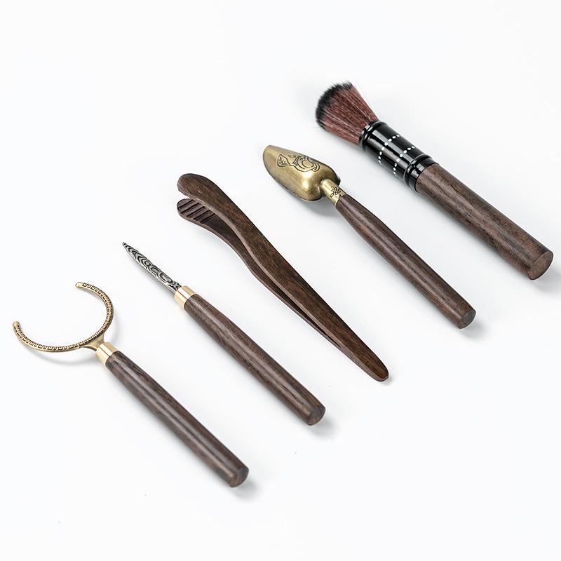 Ebony Gentlemen's 5-Piece Tea Ceremony Set: Copper Tea Tongs, Spoon, Scoop, Needle, Pick - Kung Fu Tea Accessories