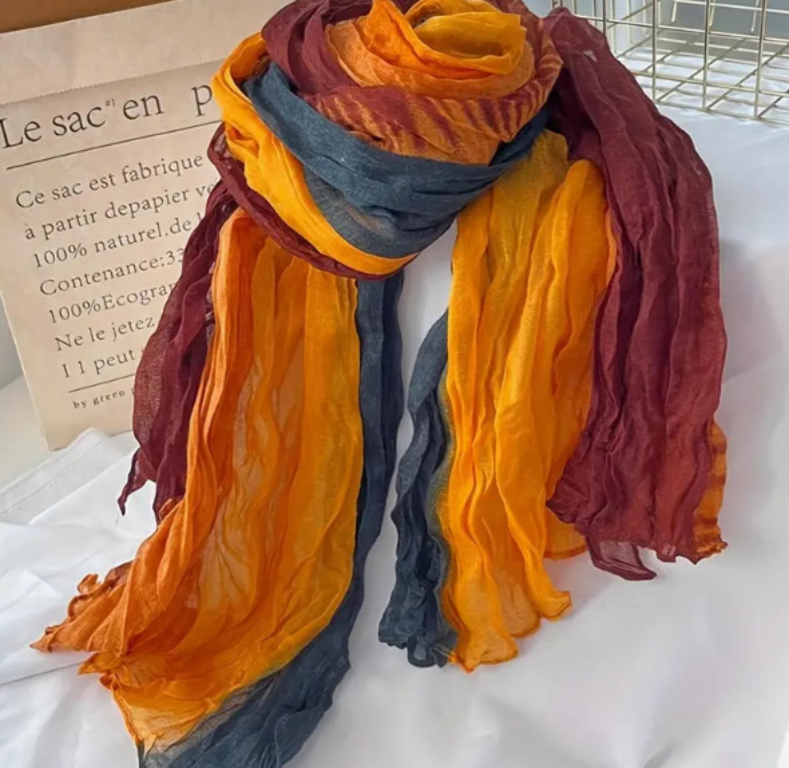 Шарф, Плиссированный и Универсальный Шелковый Шарф One Size