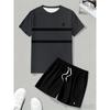 Plus Size Men's Casual Sports Suit Summer Stripes Printed T-Shirt And Shorts Set Breathable Outdoor Leisure Two Piece Outfit For Adult Men