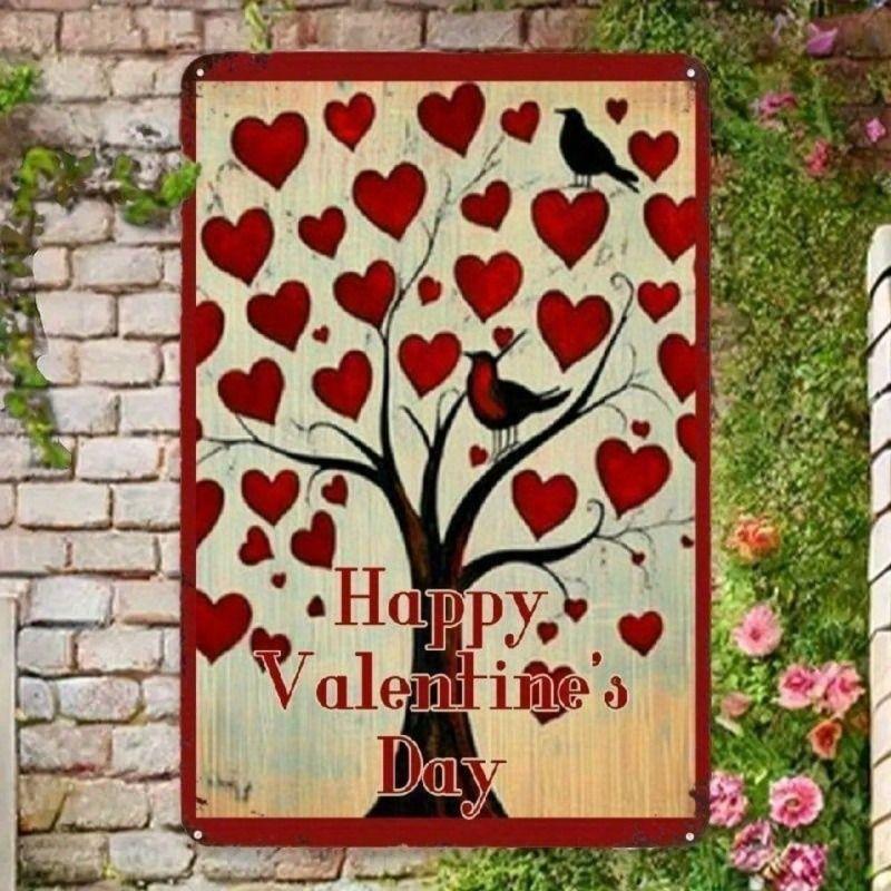 

Metal Wall Art, Wooden Heart Tree Poster, Rustic Farmhouse Decor for Bedroom Garden