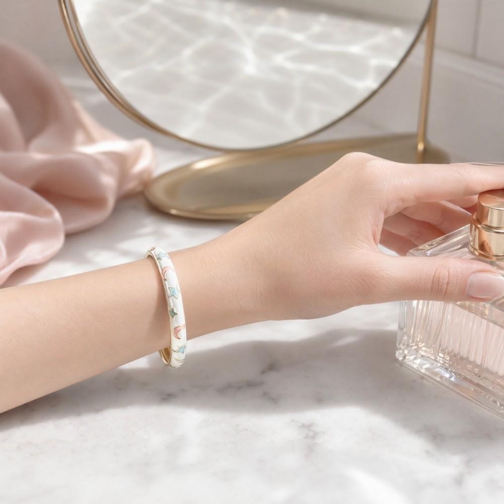 Macaron Color Vintage Cloisonne Bangle Enamel Women's Hand Bracelet Stars Moon Bangle Ladies