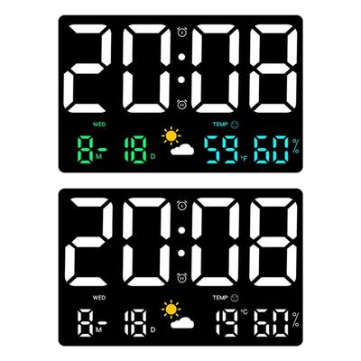 Large Digital LED Wall Desk Clock Calendar with Alarms,Temperature Thermometer for Bedroom Room Table
