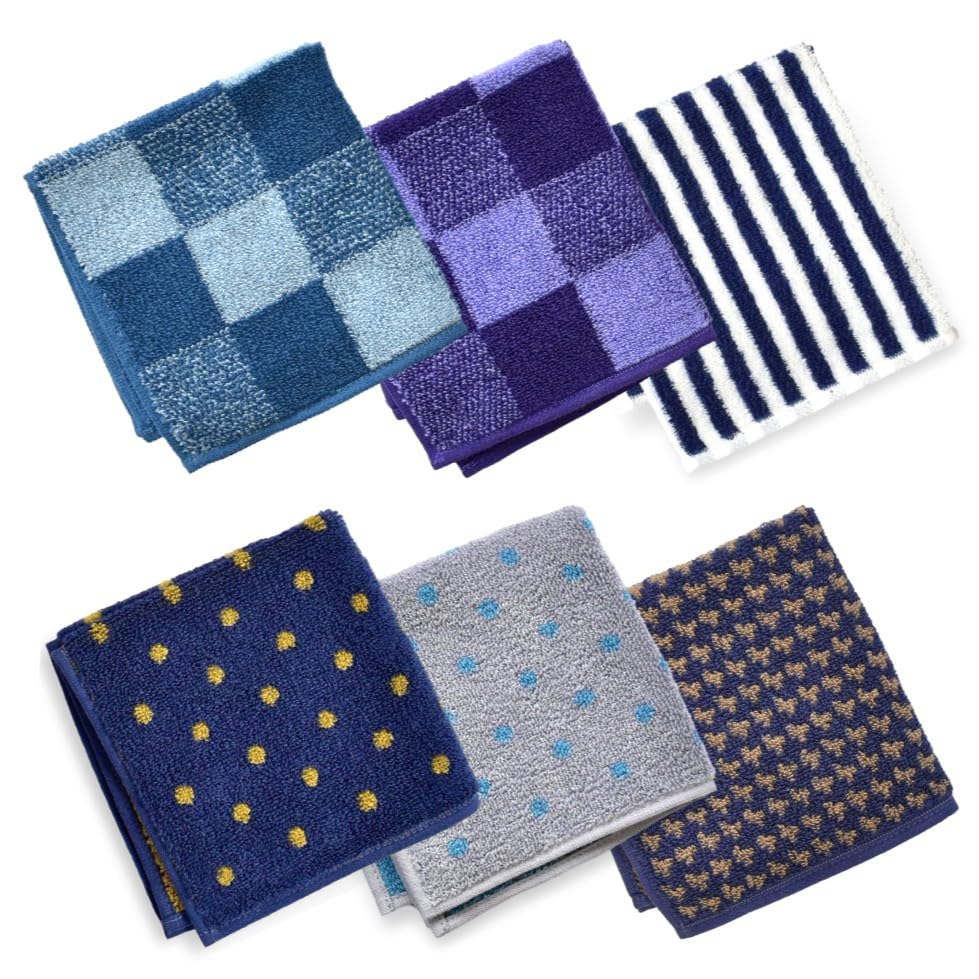 

ORI365 Imabari Towel Hand Towels, Set of 6, 100% Cotton, Absorbent, Made in Japan, 25 x 25 cm (2 Assorted Sets)