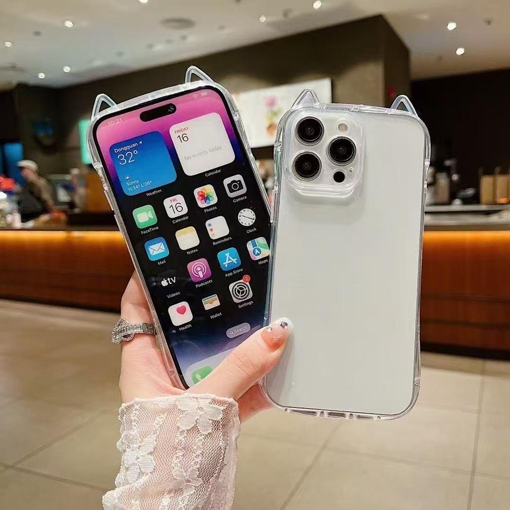 The New Cat Ear Soft Shell TPU Phone Case Is Suitable for Iphone16promax and IPhone 15. Transparent Protective Case 14