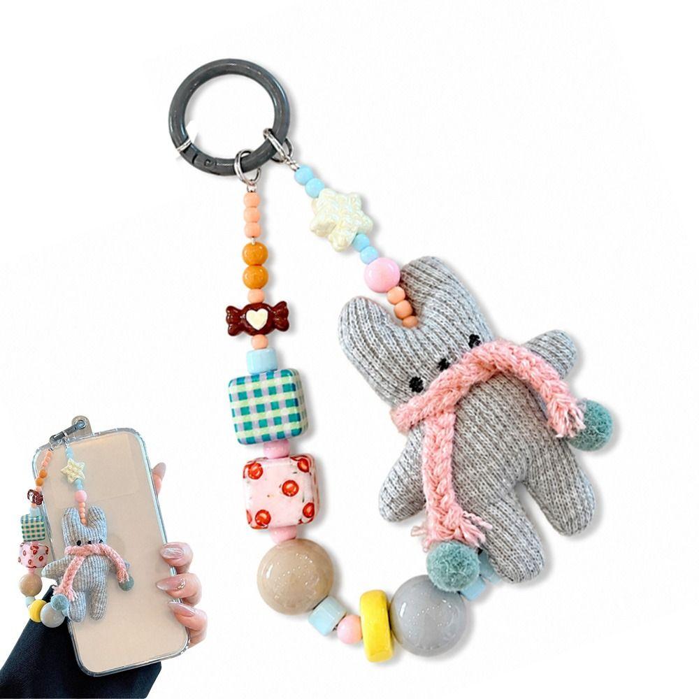 Cartoon Beaded Phone Charm ins Rabbit Beaded Key Chain Phone Charm Strap  Mobile Phone Accessories