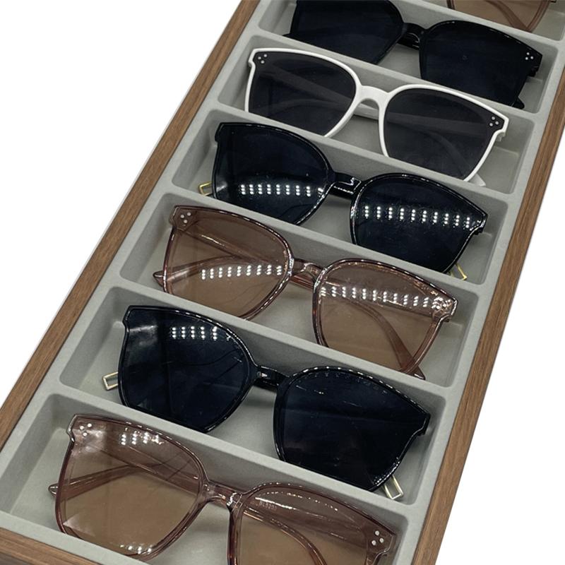 Wooden 7 Grid Glasses Display Tray Sunglasses Counter Display Tray Eyeglasses Storag Rack Jewelry Organizer Storage Case