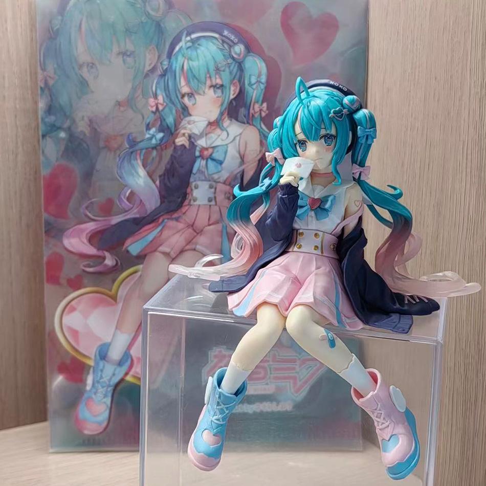 14cm Hatsune Miku Love Sailor Q Version Figure Pink Sailor Suit Blue Bow Heart PVC Action Figure Perfect Toy for Fans