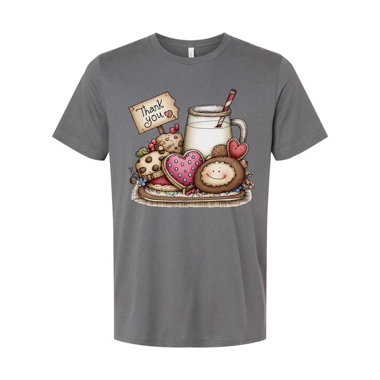 

Unisex Graphic T Shirt With Milk And Cookies Illustration And Thank You Sign Pri XL
