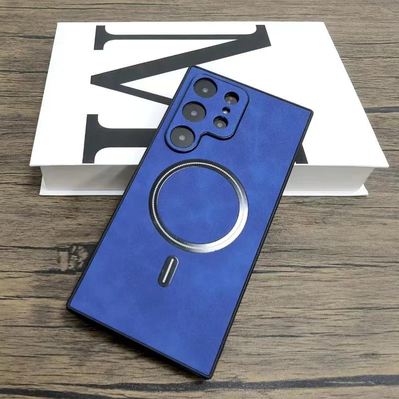 

For Magsafe Phone Case For Samsung Galaxy S26 Ultra S25 S24 S23 S22 S21 Plus Shockproof Matte Retro Leather Magnetic Cover Galaxy S24