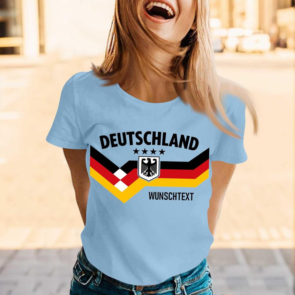 Women Casual Pullover T Shirt Short Sleeve Crew Neck Tee Top Letter Print Germany Supporter Design