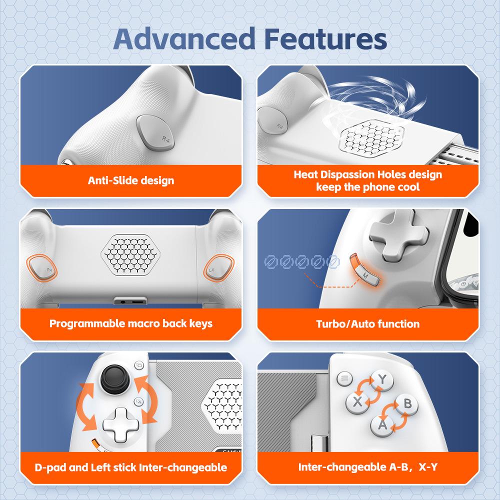 Herní ovladač pro mobilní telefon Gamepad Joystick Typ-C Kabelový & BT Kompatibilní s Androidem, iOS pro řadu iPhone 15