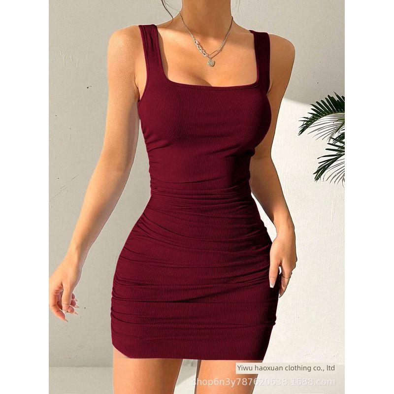 2025 Amazon New Summer Women s Clothing Elegant Commuter Style Slim-Fit Strap Dress Women s Summer High-End Dress Burgundy S