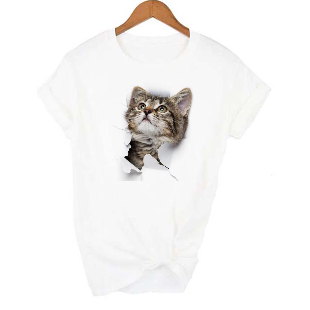 Fashion Cute 3D Cat Print Casual Harajuku T Shirt Summer Casual O Neck Clothes Top Female