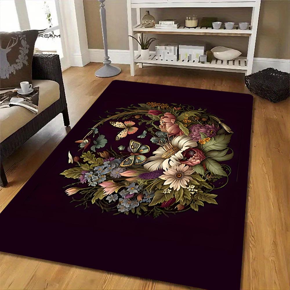 Butterfly Garden Wall Mural Decoration,Carpet,Living Room,Bedroom, Non-slip,Square rug