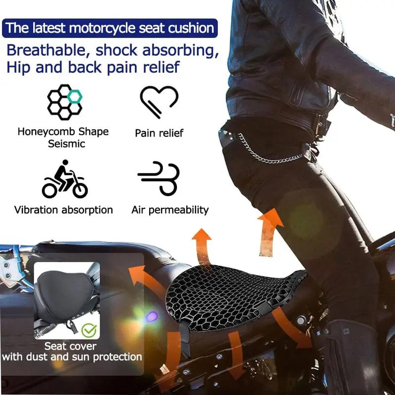 Motorcycle Seat Cushion with Gel Honeycomb 3D Structure Shock Absorption Decompression Universal Comfort Pad