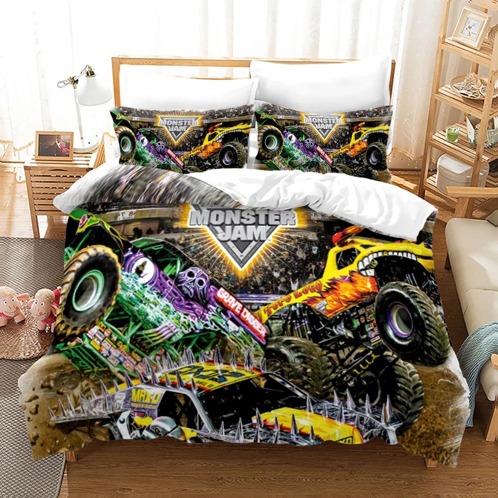 M-Monster Jam Bedding Set Single/Twin/Full/Queen/King Size Monster Jam F-F1 Bed Set Aldult Kid Bedroom Duvetcover Sets 3D Anime