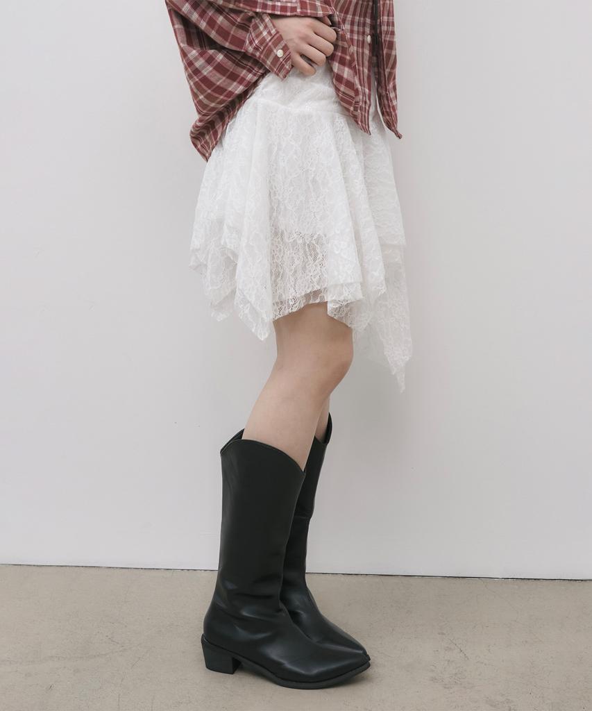 Seul Lace Asymmetrical Layered Skirt_White