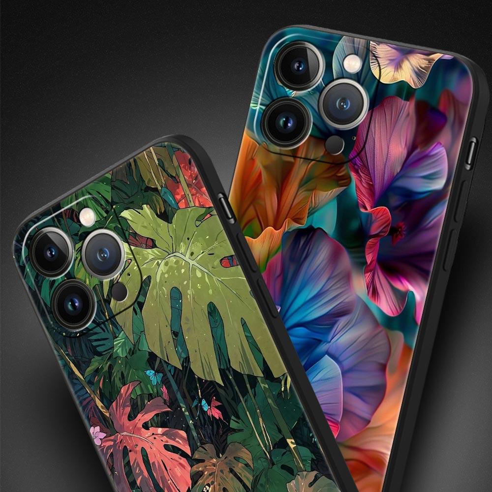 Abstract Plants Flower Phone Case Cover for iPhone 17 16 15 14 13 12 11 Pro Max 17 Air Plus Shockproof Soft TPU Shell Fundas Bag