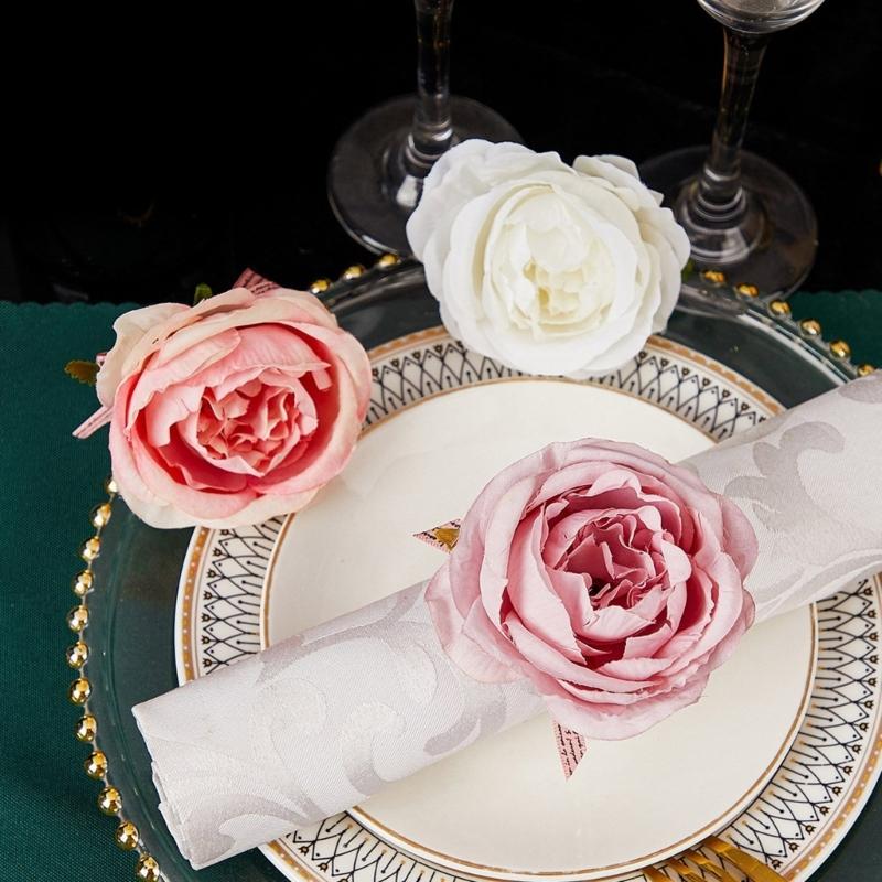 Christmas Party Napkin Buckles Elegant Eucalyptuses Leaf Napkin Rings Pearls Bead for Holiday Gatherings