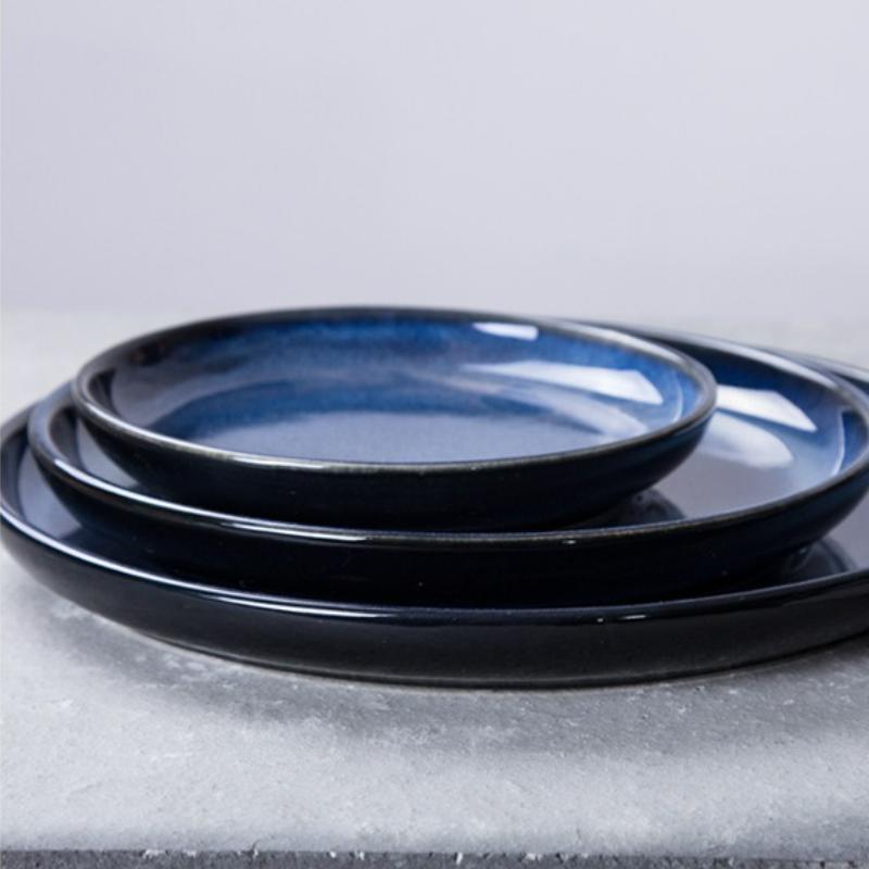 Japanische blaue Ofenkeramik Steakplatte Mehrzweck-Snack-Salat-Pasta-Dinnerplatten Haushaltsküche Restaurant Hotel Geschirr