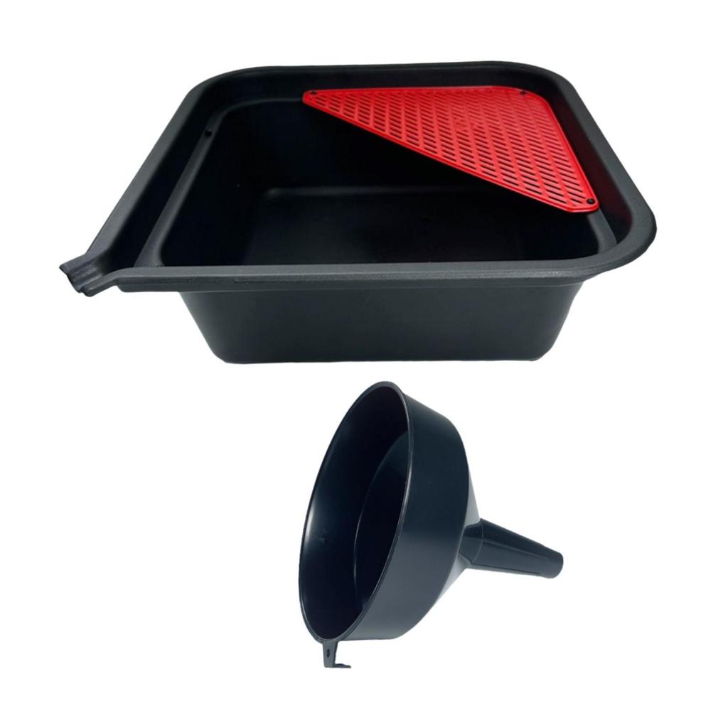 9L Automotive Oil Drip Pan Tray and Funnel Oil Change Tray 36.5x36.5x12.5cm for Cars, Motorcycles, Boats Portable
