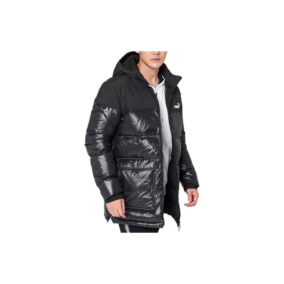 PUMA Logo Print Zip-Up Hooded Down Jacket Men Outerwear Black 534508-01