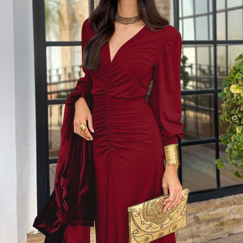 

Женское легкое платье темперамент французская длинная юбка S красный