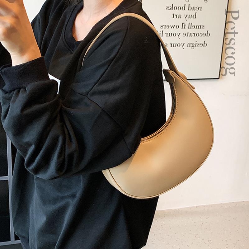 Fashion White Shoulder Bags For Women Pu Leather Solid Color Half Moon Bag Shoulder Bag Designer Lady Handbags Women Forearm Bags