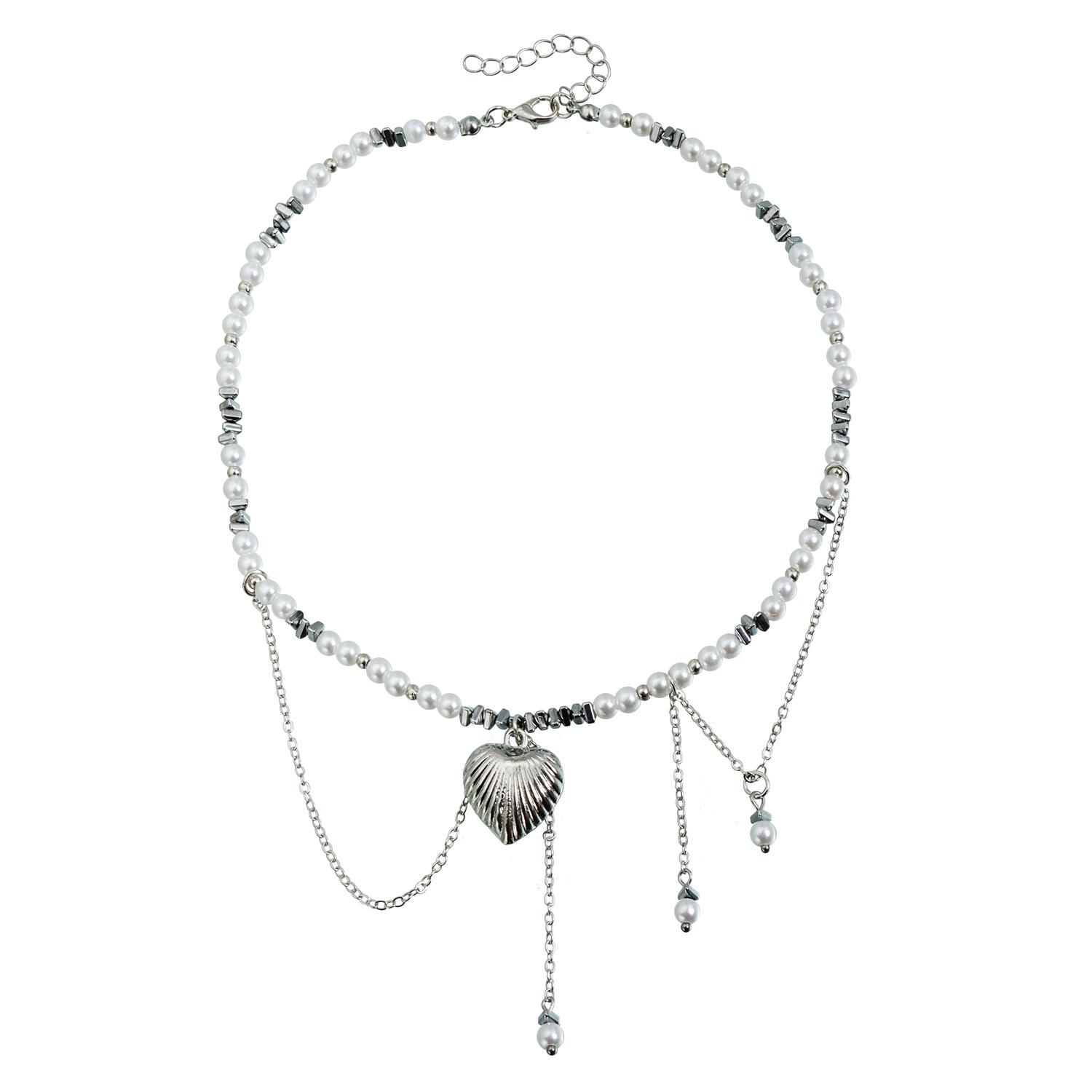 Metal heavy industry wind texture love fringed necklace ins splicing trend wind necklace