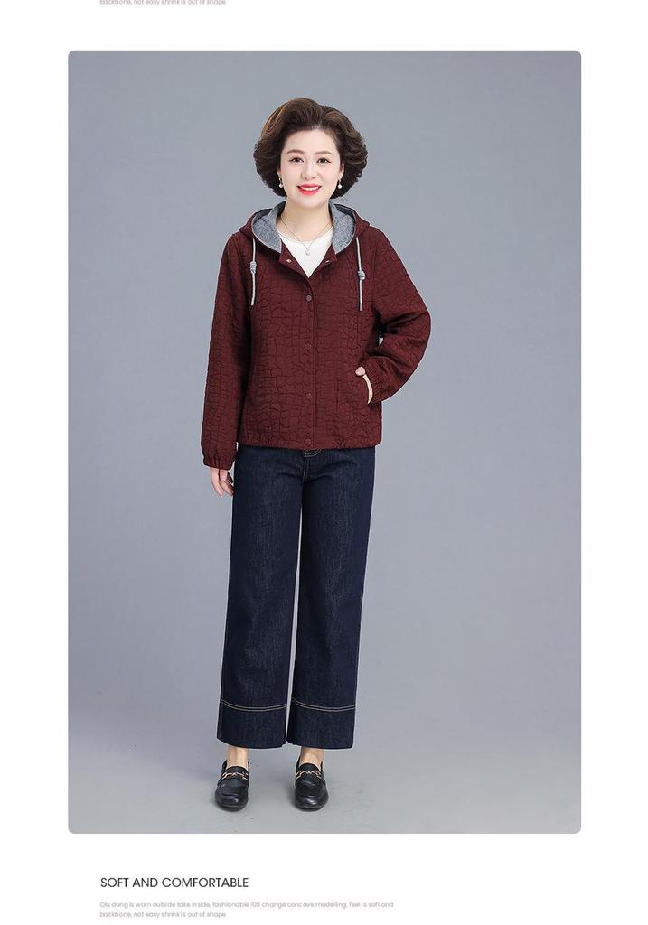 Spring Hooded Jacket & Wide-Leg Pants Set for Stylish Middle-Aged Women