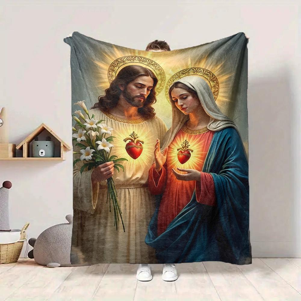 1Pc Divine Love Devotion Flannel Blanket, Soft And Comfortable, Casual Warm, Camping Travel, Christmas, Halloween Xmas Gift. G1267