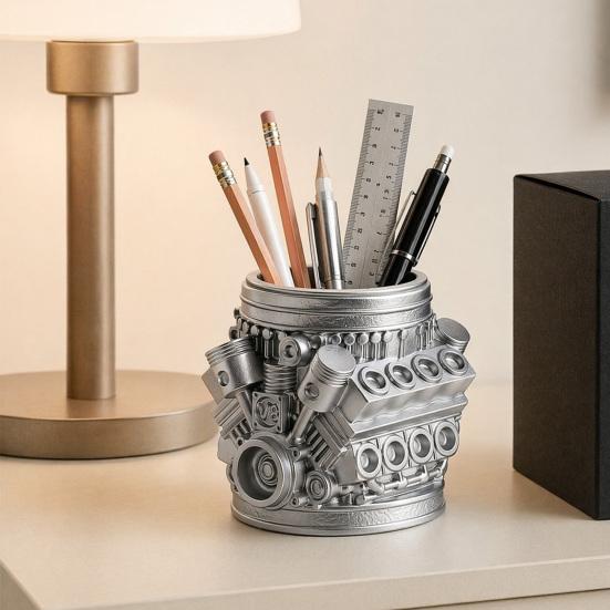 huaqianguhh Engine Model Pen Pencil Holder, Creative Desk Organizer for Home Office, Desktop Stationery Storage Gift Car Enthusiasts Mechanics