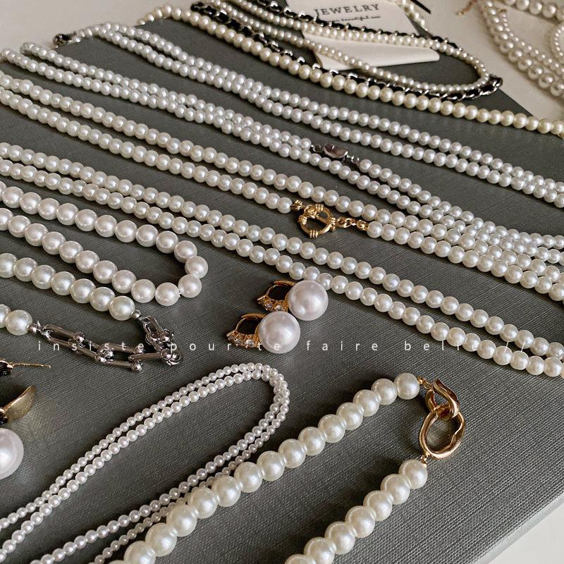 French round long multi-layer pearl ingot necklace temperament collarbone chain sweater chain necklace jewelry women