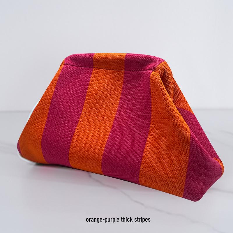 2025 Versatile Striped Knitted Handbag: Cloud Design, Large Capacity, Color Block, Daily Use.
