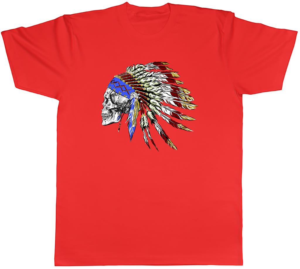 T-shirt Unisex con Testa di Teschio Nativo Piuma Indiana Tribù Retro Unisex Tee Regalo