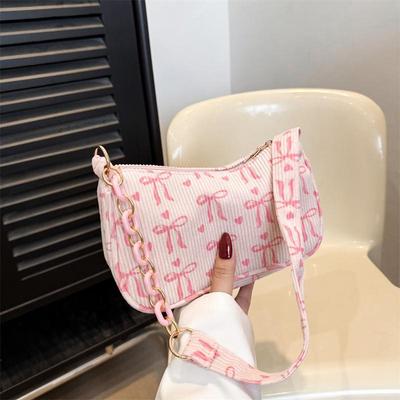 New Corduroy Single Shoulder Bag Bow Fresh Ladies' Bag Chain Strap Bow-Shaped Heart Underarm Bag For Women