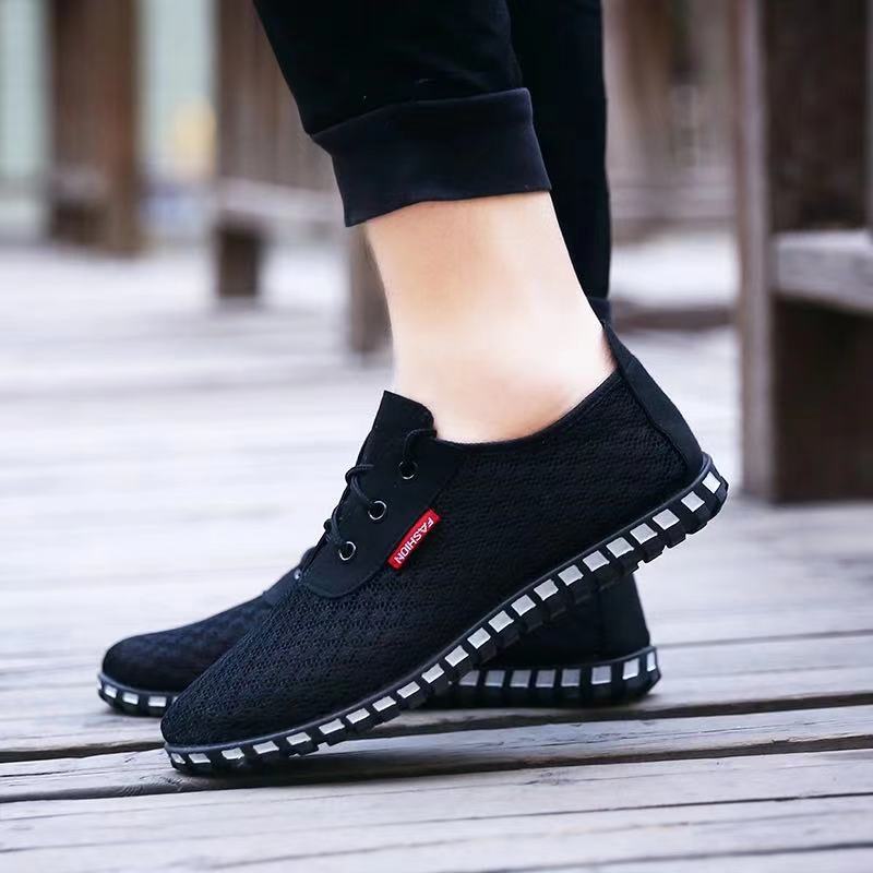 

[Men s mesh shoes lace up] Men s summer breathable and comfortable Korean version of comfortable and versatile flying woven running shoes mesh shoes 39