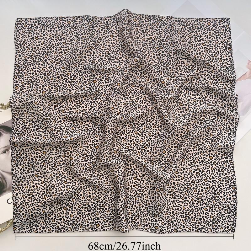 68cm Retro Leopard Print Scarf Women Spring and Summer New Imitation Silk Scarf Retro Versatile Clothes Bag Accessories Scarfs