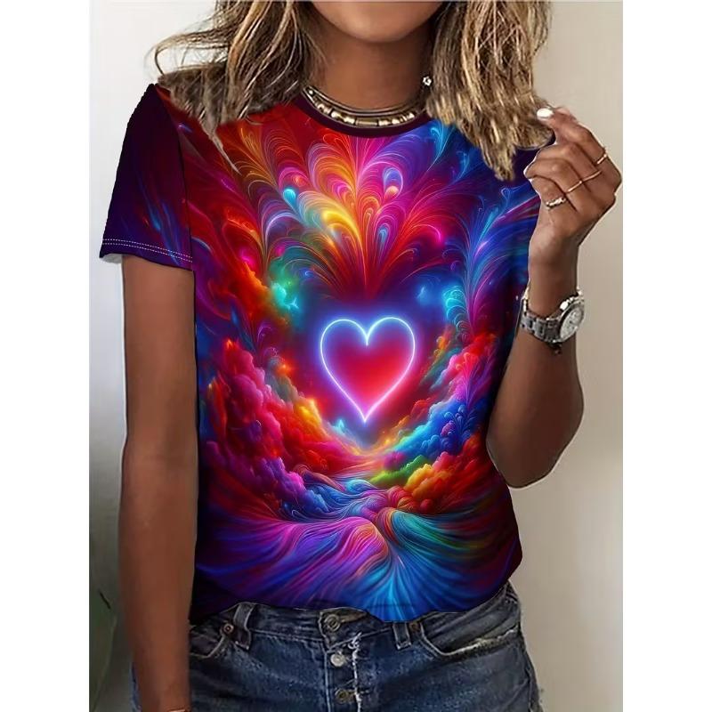 

Spring/Summer Hot 3D Digital Printed Love T-shirt Women s Loose and Slim Versatile Top Comfortable and Breathable S