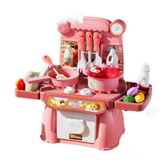 

34 шт. Детский кухонный игровой набор со звуком и светом, ролевая игра, гриль, набор для раннего образования, домашние кухонные игрушки розовый