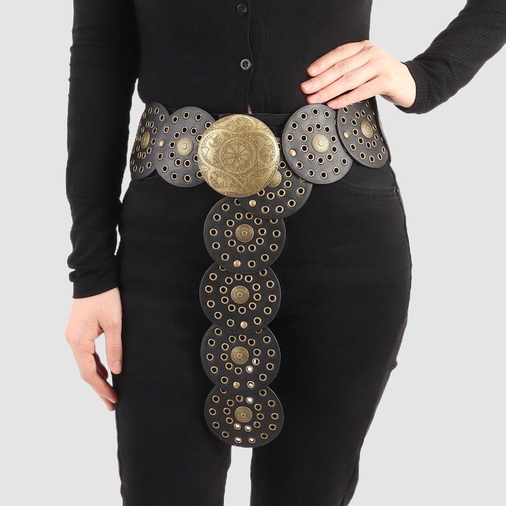 Přehnaný Cowboy Disc Belt Y2K Wide Disc Belt Cowboy Wide Disc Belt Dutý pás pro ženy
