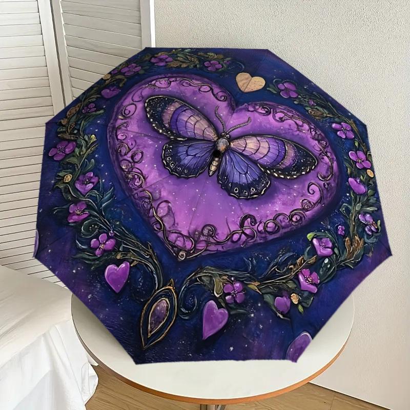 

1pc Butterfly Heart Decorative Automatic Folding Umbrella, Heavy-Duty 8-Rib Construction, Perfect for Everyday yy251114179