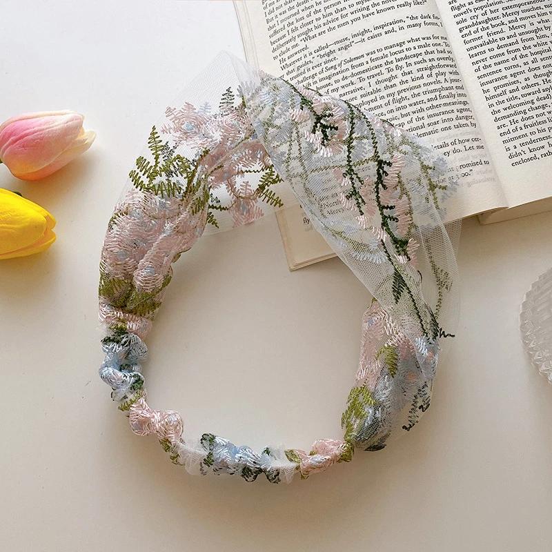 Fashion Thin Embroidered Headscarf Hairband Elastic Lace Printing Flower Headbands Women Hair Accessories