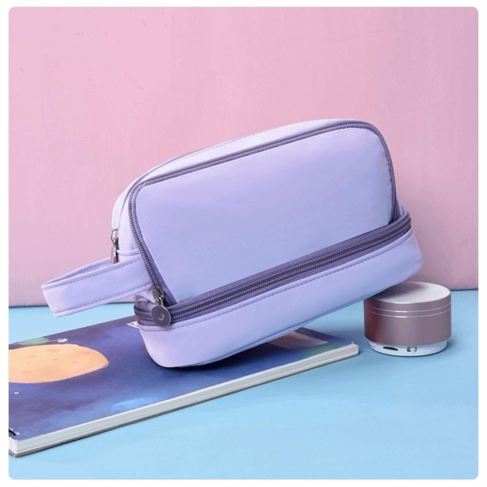Oxford Cloth Pencil Case Large Capacity Solid Color Pen Stationery Storage Bag Simple Design Multi-Compartment фиолетовый