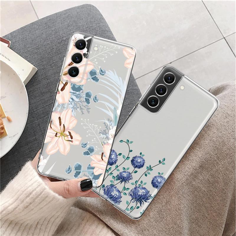 Blue Flower Dragonfly Clear Case For Samsung Galaxy S23 S22 S21 S20 Fe Ultra S10 S9 S8 Plus 10e S10lite Note 10plus 20ultra