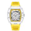 Fashionable Casual Men's Watch Luminous Calendar Function Silicone Strap Tonneau Shaped Transparent Case Men Quartz Watch Reloj