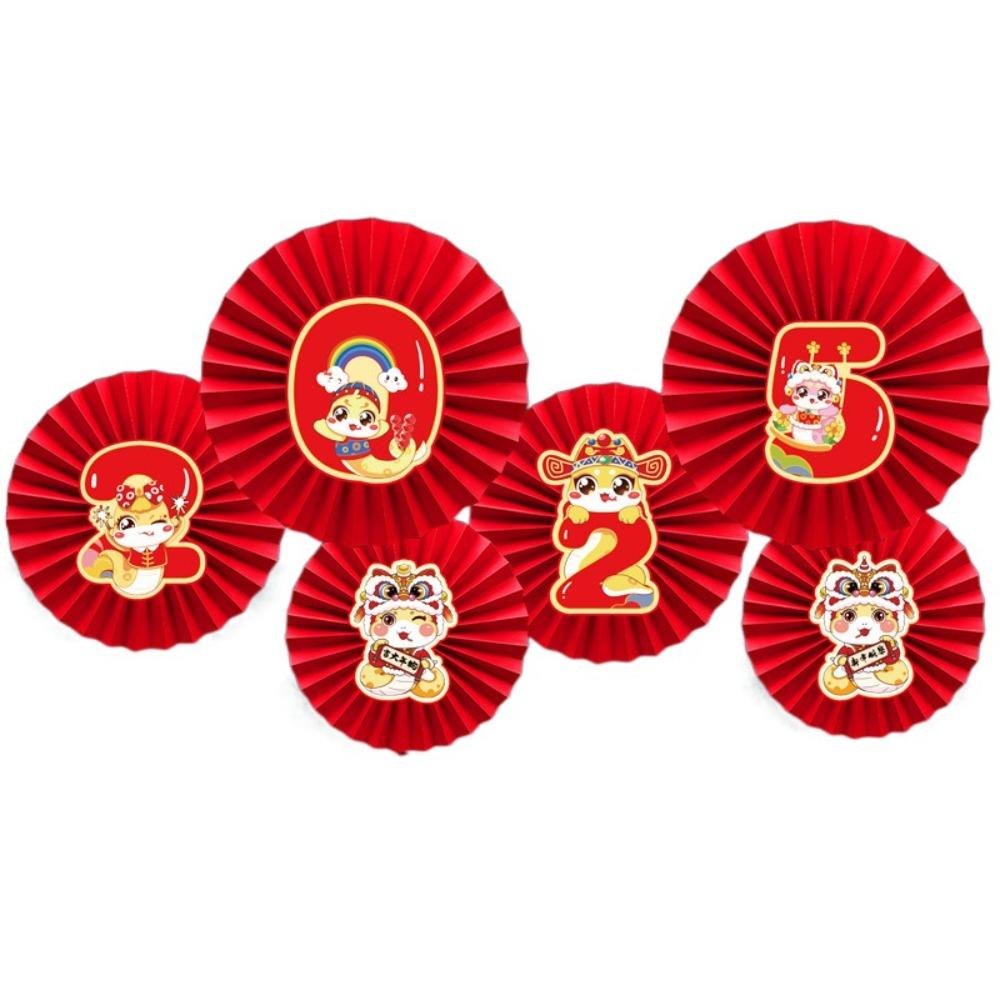 Happiness 2025 Spring Festival Paper Fan Flower Snake Year Chinese New Year Paper Fan  Household